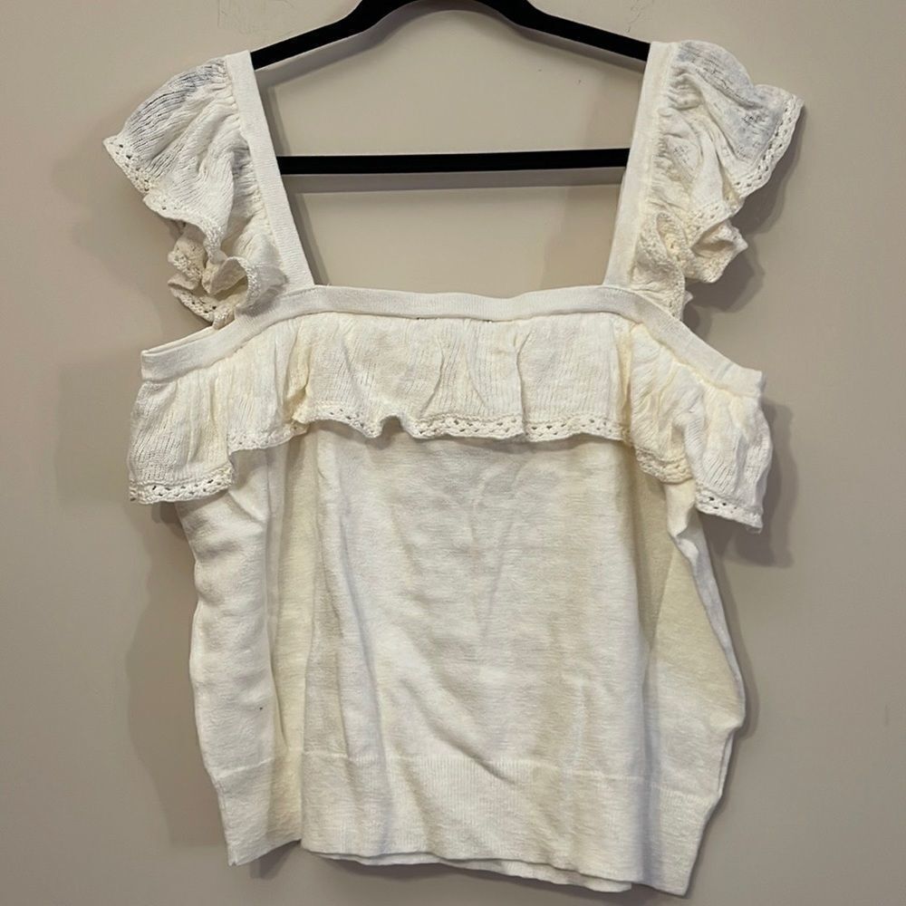 Ann Taylor Linen Blend Ruffle Shell - Picture 2 of 3